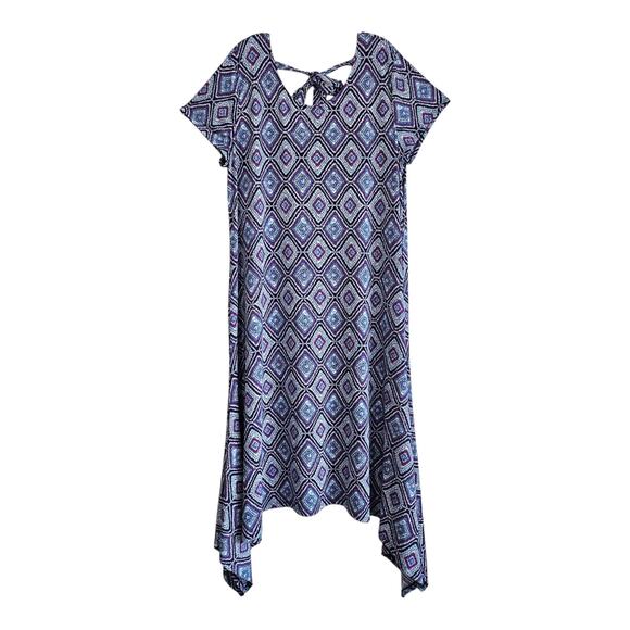 CHICO'S 3 Women XL 16 18 Midi Dress Jersey Diamond Pattern Fishtail Hem Bust 46" - Picture 1 of 6